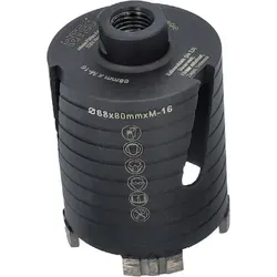 BTEC Diamanttrockenbohrer M16 80mm - Hochwertiger Dosenbohrer - Professioneller Diamant Dosenbohrer mit M16-Aufnahme und 80 mm Nutzlänge. Exzellenter Bohrkomfort und konstantes Schneideverhalten für langlebige Leistung in Mauerwerk und Beton.