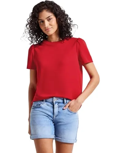 Street One Studio Damen T-Shirt mit Puffärmeln in Mandarin Red - Stylisches T-Shirt für Damen mit Puffärmeln und Rundhalsausschnitt, ideal für einen modernen Look. Perfekt für Freizeit und Alltag!