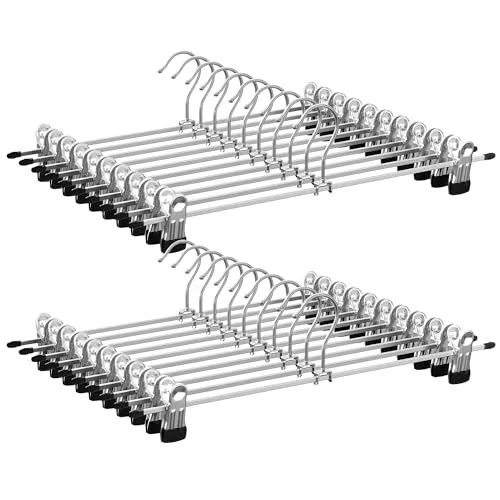 SONGMICS Hosenbügel aus Metall, 20er Set, Rockbügel, 40 cm lang, Kleiderbügel mit verstellbaren Clips, verchromter Haken um 360 degree drehbar, schwarz-silbern CRI006-20, 40 x 10,5 cm (H x B)