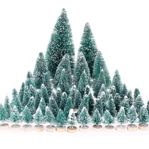 MELLIEX 60 Stück Miniatur Weihnachtsbaum Künstlicher Mini Modell Weihnachtsbaum Kunststoff Winter Ornamente für Tischdeko, DIY, Schaufenster