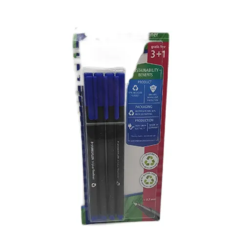 STAEDTLER Fineliner Triplus - 4 Stück in Blau, ergonomischer Dreikantschaft für entspanntes Schreiben und Malen, DRY SAFE und aus 97 % recyceltem Plastik