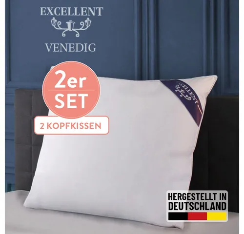 Excellent 3-Kammer-Kopfkissen Venedig, 3-Kammer-Kopfkissen Größenauswahl 40x40-80x80 cm, Füllung: weiße neue Gänsedaunen, Klasse I, 100% Daunen (Außen), weiße neue Gänsefedern, Klasse I, 100% Federn (Innen), Bezug: feiner Daunen-Batist, 100% Baumwolle, Seitenschläfer, Bauchschläfer, Rückenschläfer, 1-tlg. oder 2-tlg. erhältlich, hergestellt in Deutschland
