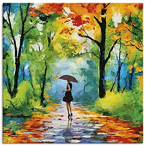 ARTLAND Wanddeko Leinwand Bilder Wandbild 70x70 cm Gemälde Landschaftsbilder Wald Herbst Natur Bäume Bunt U2TT