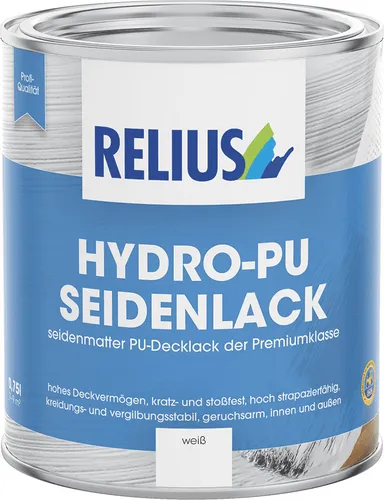 Relius Hydro-PU Seidenlack weiß, 2,5L - Premium Seidenmatter Decklack auf PU-Basis, geruchsarm und schnelltrocknend. Ideal für innen und außen, sorgt für blockfeste, strapazierfähige Oberflächen.