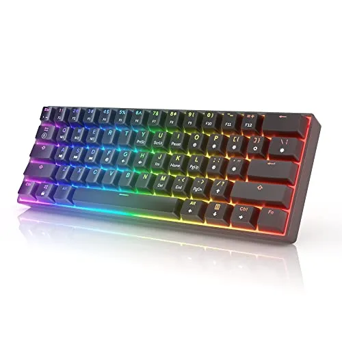 HK Gaming GK61 mechanische 60 Prozent Tastatur | 61 programmierbare Tasten mit RGB Beleuchtung | Kompatibel mit Windows PC & Mac | QWERTY Layout | Hotswap Gateron Mechanical Red Switches | Schwarz