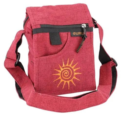 GURU SHOP Kleine Schultertasche, Passporttasche - Rot, Unisex - Erwachsene, Baumwolle, 20x14x5 cm