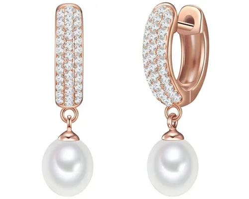 Valero Pearls Damen-Creolen - Ohrringe für Damen aus 925er Sterlingsilber, rosévergoldet mit schimmernden Süßwasser-Zuchtperlen und funkelndem Zirkonia, das perfekte Geschenk für Perlenschmuck-Liebhaberinnen.