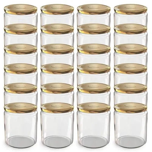 Oputec Einmachgläser 24 x 405 ml mit TO 82 Schraubdeckel Gold - Hochwertige Einmachgläser für Marmeladen und Konfitüren, luftdicht und spülmaschinenfest, ideal für die sichere Aufbewahrung selbstgemachter Leckereien.