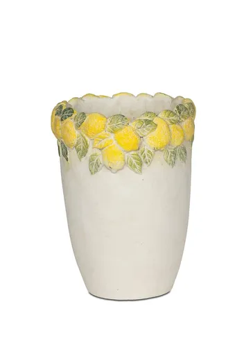 Vase Zitrone Antik weiß 17cm - Deko Blumenvase Pflanztopf m. Zitrone Formano