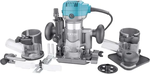 Extol Industrial Oberfräse Kantenfräse Trimmer Multifunktionsfräse 710W, 6/8 mm, Drehzahlregelung, Parallelanschlag, Absaugadapter, variable Grundplatten