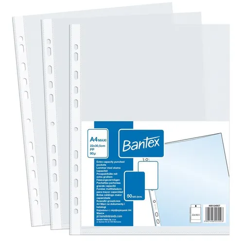 Koszulki groszkowe Maxi A4 , PP 90 mic., 50 szt. w folii Bantex HA 5901466225523