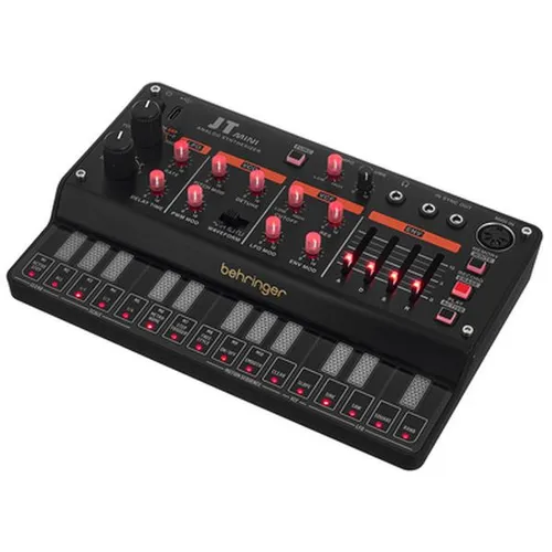 Behringer JT Mini B-Stock - B-Stock Synthesizer mit 3 VCOs und 16-Step Motion Sequencer; ideal für kreative Musikproduktion und Live-Performances.