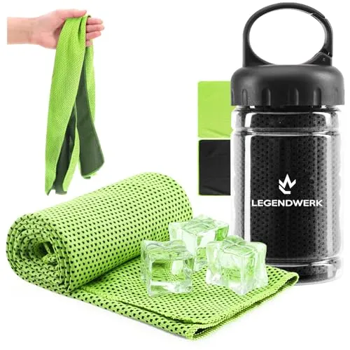 com-four® 2X Cooling Towel mit Flasche - Kühlhandtuch 80x30 cm für Fitness, Laufen, Wandern & Reisen - Abkühlung bei Hitze, Sonnenbrand & Muskelkater [Auswahl variiert] (2X Tuch - schwarz/grün)