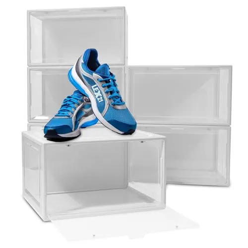 BITUXX LEX21 Schuhbox - Stapelbare Aufbewahrungsbox für Ordnung - Stiefel- & Schuhboxen: Praktische Schuhbox für bis Gr. 47, mit leicht zu öffnender Klappe und stapelbarem Design für optimalen Platz.