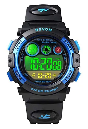 Kinderuhren für Jungen, 5ATM Wasserdicht Jungen Uhren mit 12/24H/Wecker/Stoppuhr/EL Licht, Blau Kinder Digitaluhren Elektronische Armbanduhren für Junge ab 5 Jahre Geburtstag/Weihnachten Geschenke