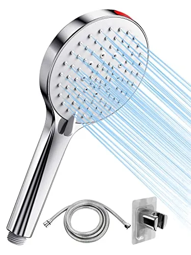 Wassersparender Duschkopf mit 1.6M Schlauch Sparduschkopf - SREWOHS Energiespar Duschkopf Wasserspar Duschkopf Druckerhöhend Spar Duschkopf Set mit,Chrom (8L/Min Wassersparend Duschkopf)
