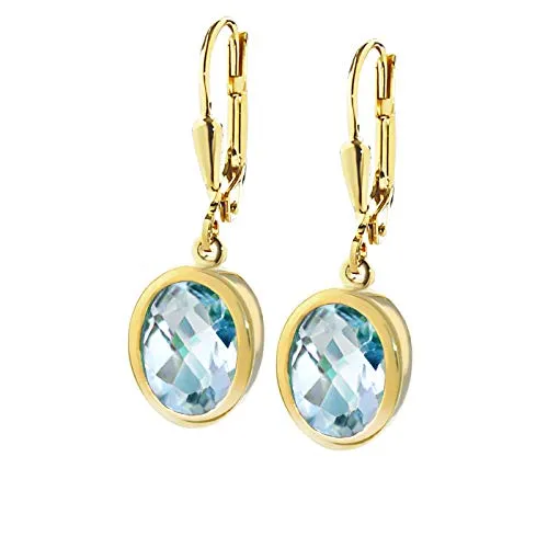 NKlaus 333 8 Karat Gold Ohrhänger mit Blautopas - Elegante Tropfen Ohrhänger aus 333er Gelbgold mit ovalem Blautopas, ideal für besondere Anlässe oder den täglichen Glamour.