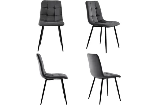 Flieks Esszimmerstuhl 4er Set – Polsterstuhl aus Samt mit Metallbeinen in Grau - Elegantes 4er Set Esszimmerstühle aus gepolstertem Samt mit stabilen Metallbeinen. Ideal für modernes Wohnen – bequem und stilvoll für jeden Essbereich.