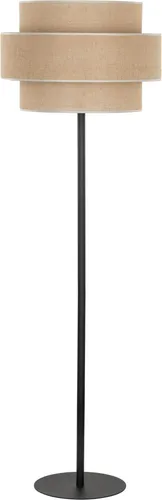 Stehleuchte Metall Stoff E27 155 cm hoch Schwarz Natur rund Modern