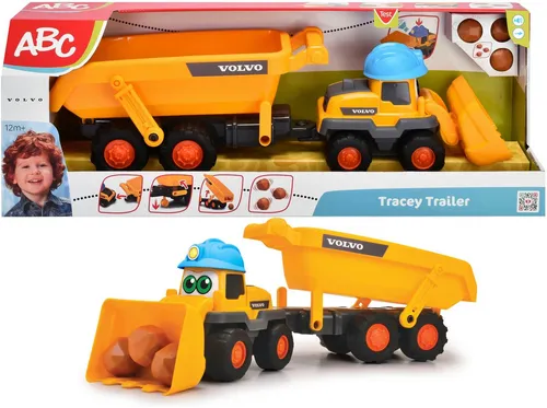 ABC Tracey Trailer - Volvo Radlader mit Anhänger - Baby Spielzeug: Volvo Radlader mit Anhänger, Schaufel und klappernden Bauklötzen, ideal für Kinder ab 12 Monaten. Fördert die motorischen Fähigkeiten.