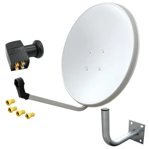60cm HD Sat Anlage mit Quad LNB und Wandhalter - Hochwertige SAT-Antenne für bis zu 4 Teilnehmer, wetterfest und ideal für UHD 4K Empfang. Rostfreier Stahl sorgt für Langlebigkeit und Stabilität.