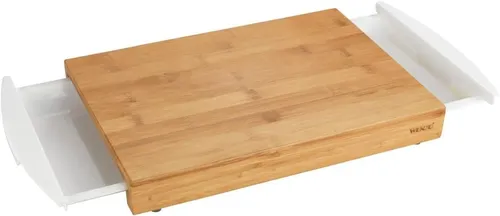 WENKO Schneidebrett Bambus Schneidbrett mit Auffangschalen Küchenbrett Holz Wenko, Bambus, (Spar-Set, Brett mit 2 Auffangschalen), mit Silikonfüßen und zwei praktischen Auffangschalen