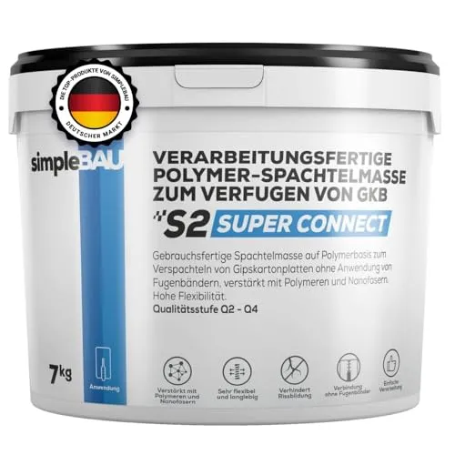 simpleBAU Spachtelmasse Weiß Innen 7 kg – Gebrauchsfertige Spachtel für Gipskarton und Wände - Vielseitige Spachtelmasse für das Glätten und Reparieren von Innenwänden und Decken. Rissfest und leicht schleifbar, ideal für perfekte Oberflächen vor dem Anstrich. Schnelle Verarbeitung und hohe Haftfähigkeit.