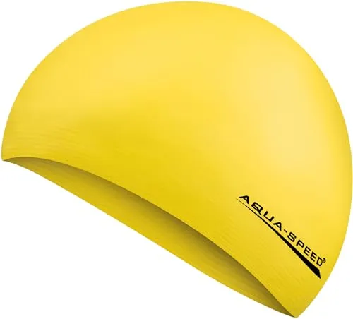 Aqua Speed Bademütze Damen | Schwimmmütze Mädchen | Schwimmhaube dünn | Schwimmkappe wasserdicht | Swimming Cap | Badehaube Gelb 18 | Soft Latex