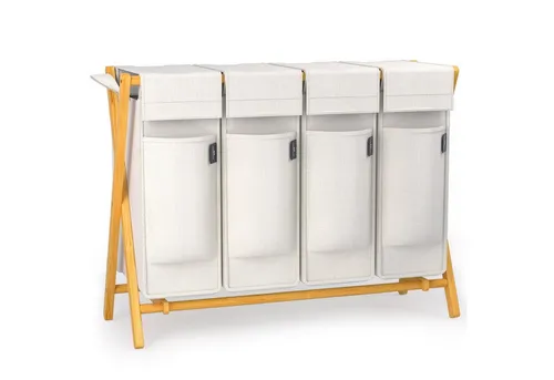 AdelDream 200L Wäschekorb mit 4 Fächern – Bambus Wäschesammler - Wäschekörbe mit 4 Fächern für optimale Wäschesortierung, aus umweltfreundlichem Bambus, faltbar und ideal für kleine Räume.