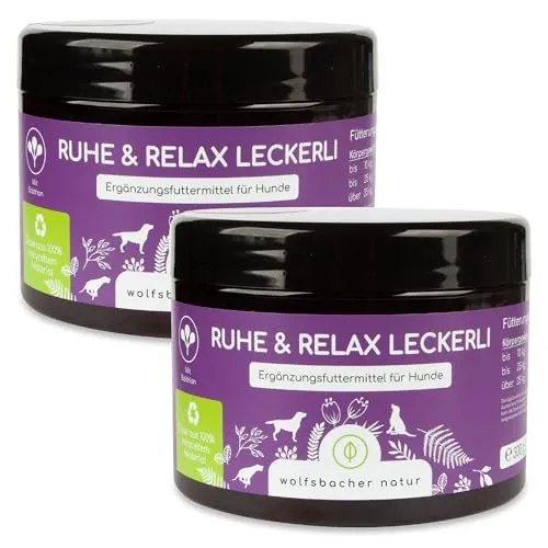 Wolfsbacher Natur Beruhigungs-Snack für Hunde - Ruhe & Relax Leckerli 2 x - Beruhigende Snacks für Hunde zur Unterstützung in stressigen Situationen. Flexibel einsetzbar und aus rein natürlichen Zutaten, hergestellt in Deutschland für höchste Qualität.