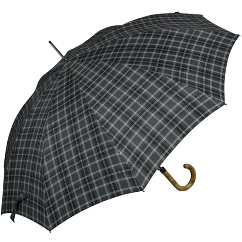 Knirps Herren Stockschirm Long AC Check Grey 558 - Eleganter Automatik-Regenschirm für Herren mit handgefertigtem Ahornholzgriff, robust und windfest, ideal für jeden Wetterbedingungen.