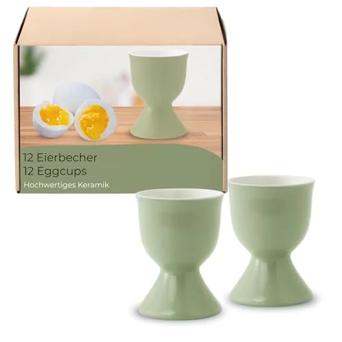 Eierbecher 12er Set in Salbeigrün aus Keramik - Spülmaschinenfeste Eierhalter für Frühstückstisch