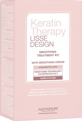 Alfaparf Milano Keratin Therapy Smoothing Treatment Kit - Shampoos: Professionelles Glättungs-Kit mit Smoothing Cream, Maintenance Shampoo und Liquid Glass für bis zu 4 Monate glattes, glänzendes Haar ohne Glätteisen.