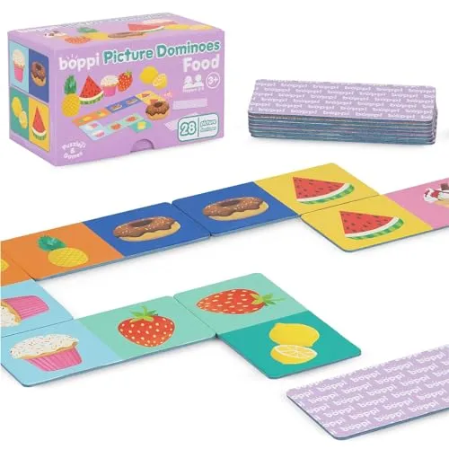 boppi Domino-Set, Bilderspiel für Kleinkinder – Buntes Domino Spiel ​​mit Lebensmittel Motiven, Pädagogisches Spielzeug Domino für Kinder – Spiele für Kinder ab 3 Jahren