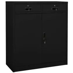 vidaXL Büroschrank Schwarz 90x40x102 cm aus Stahl - Robuster Büroschrank mit 2 verstellbaren Einlegeböden und 2 Schubladen, ideal zur sicheren Aktenaufbewahrung in jedem Büro.