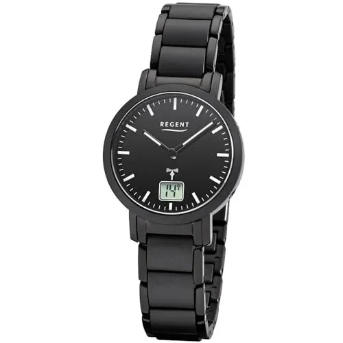 Regent Damenuhr Funkuhr Saphire Glas Edelstahl IPB Black