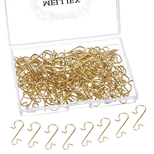MELLIEX 120 Stück Kugelaufhänger, Weihnachtsbaum Haken Gold Christbaumkugel Aufhänger S-Haken Klein Ornament Baumhaken für Weihnachtskugel Mini Kleiderbügel Wiederverwendbare