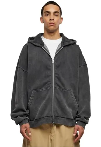 URBAN CLASSICS Heavy Stone Washed 90's Zip Hoodie schwarz XL - Herren-Sweatjacke in Größe XL, aus 70% Baumwolle für hohen Tragekomfort, ideal für lässige Outfits und entspannte Tage.