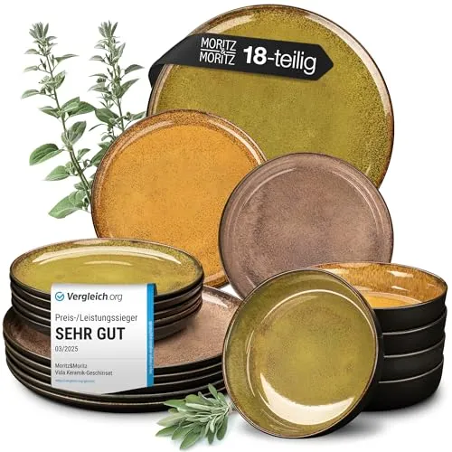 Moritz Moritz VIDA Geschirrset 6 Personen - 18-tlg. modernes Porzellan Tafelservice, kratz-, mikrowellen- und spülmaschinenfest für unvergessliche Momente