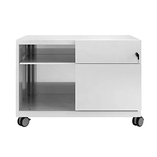 Bisley Rollcontainer Note Caddy - lichtgrau, abschließbar & mobil - Rollcontainer aus robustem Metall, mit 1 Schub und Hängeregistratur, ideal für Ordnung im Büro. Mobil durch 4 große Lenkrollen, 2 davon feststellbar.