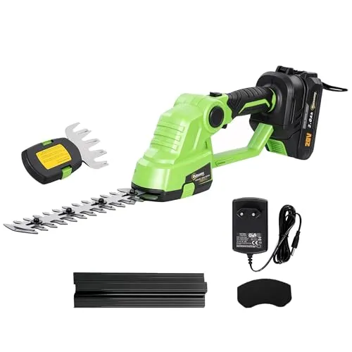 2-in-1 Akku Heckenschere – Elektrische Hecken- & Strauchschere mit Ladegerät