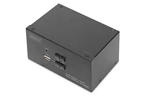 DIGITUS KVM-Switch HDMI 2-Port - Dual-Display für 2 PCs, UHD 4K@30Hz mit Hot-Key und integriertem USB 2.0 Hub