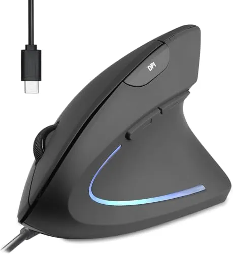 Perixx PERIMICE-513 C Vertikale Ergonomie-Maus - Maus für Rechtshänder mit USB-C, bietet natürlichen Komfort und reduziert Handgelenksdruck, ideal für lange Arbeitssitzungen.