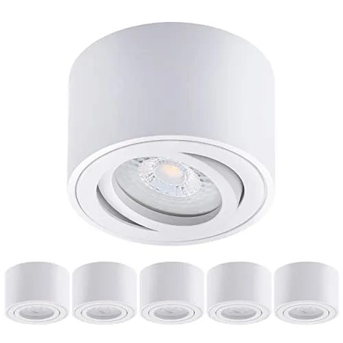 Oktaplex 6 Stück Aufbauspot Lile Weiß - inkl. LED Modul 4,8W 230V 3000K Warmweiß 80x50mm Aufputz Aufbauleuchte Aufbaustrahler Aluminium Schwenkbar