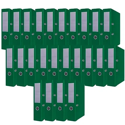 OFFICE PRODUCTS 24er Pack Ordner Grün A4/75 mm/Papier Pappe/Kunststoffbezug PP Schlitzordner Büroordner Pappordner Aktenordner Metall Kantenschutz