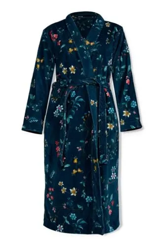 Pip Studio Bademantel Les Fleurs dark blue M - Damen Bademantel aus 100% Baumwolle, hochwertig verarbeitet, trocknergeeignet und bis 60°C waschbar – für ultimativen Komfort und Eleganz.