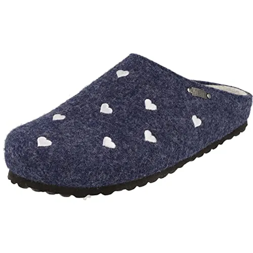 Supersoft Damen Schuhe Hausschuhe Clogs 522-408 Herzen Pantoffeln in 2 Farben (Navy, Numeric_40)