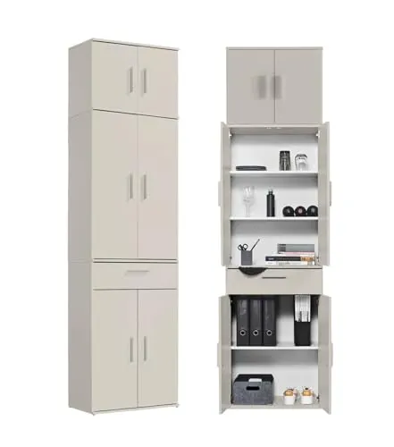 mokebo Deckenhoher Büroschrank XXL in Kaschmir (230x60 cm) - Maximaler Stauraum bis zur Decke! Der elegante Schrank 'Der Extralange' bietet 48 Türen für optimale Organisation. Ideal für Flur, Küche oder Abstellkammer. Hergestellt in Deutschland für höchste Qualität und schnelle Lieferung.