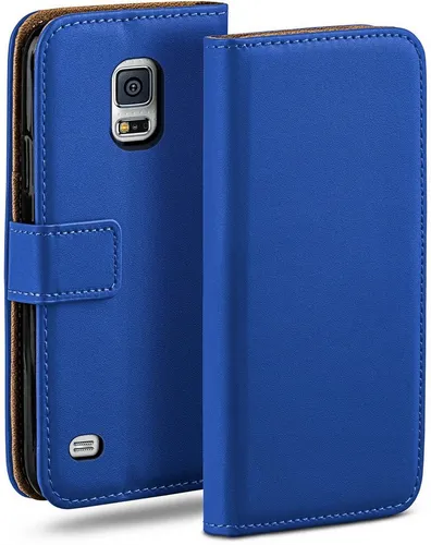 moex Handyhülle für Samsung Galaxy S5 Mini Hülle Klappbar Book Case Blau 4,5 Zoll, Klapphülle Kartenfach Flip Cover Handytasche Leder Optik Schutzhülle