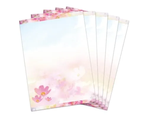Briefbögen DIN A4, beidseitig per Hand beschriftbar und mit allen Druckern und Kopierern bedruckbar für Einladungen Briefpost Firmenpost Urkunden Zertifikate, Kosmosblumen, Aquarell 25